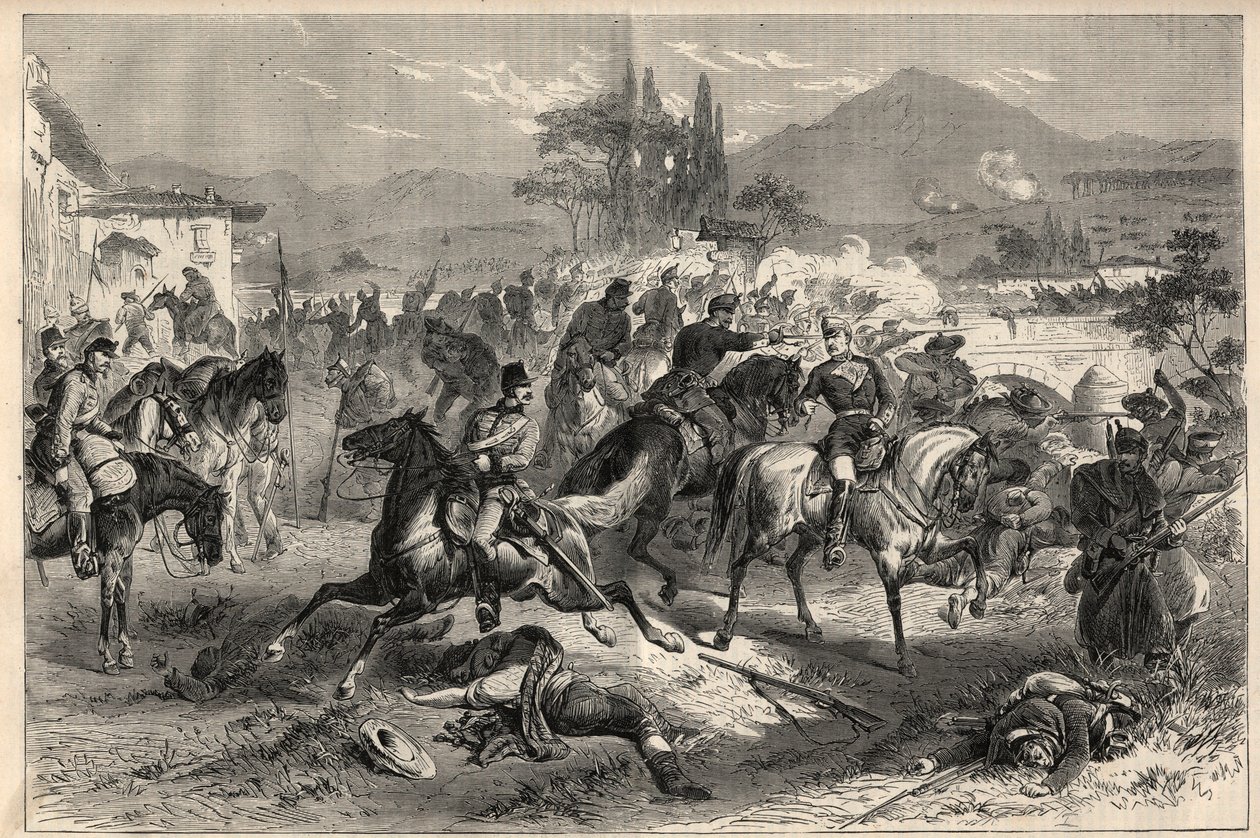 Revolution i september 1868 i Spanien (Gloriosa): Slaget ved Alcolea nær Cordoba (Cordoba) (20. september af Unknown artist