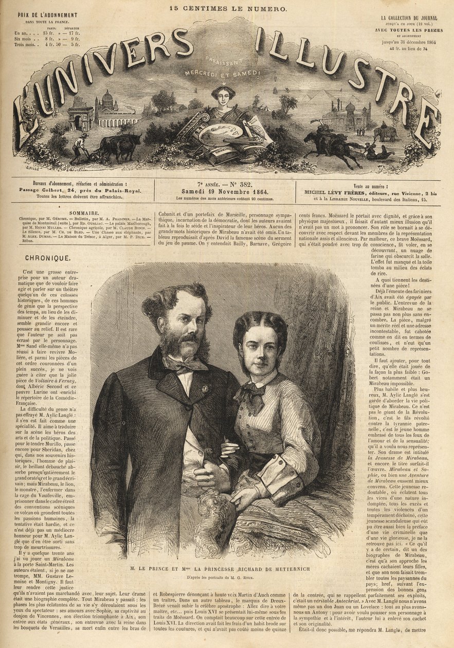 Richard Klemens von Metternich (1829-1895) og Pauline Metternich (Pauline Clementine Marie Walburge, grevinde Sandor von Szlavnicza - Prinsesse af Metternich-Winneburg zu Beilstein) (1836-1921) - The Illustrous Universe of 1864 af Unknown artist