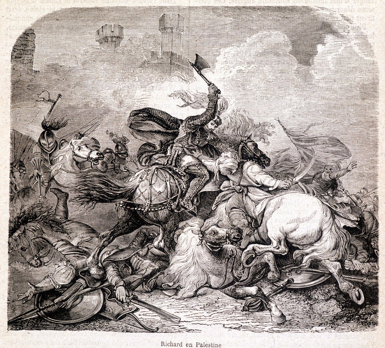 Richard i Palæstina. Illustration i "" Historie om paver, konger, dronninger, kejsere, gennem århundrederne"" af Maurice Lachatre 1857 af Unknown artist