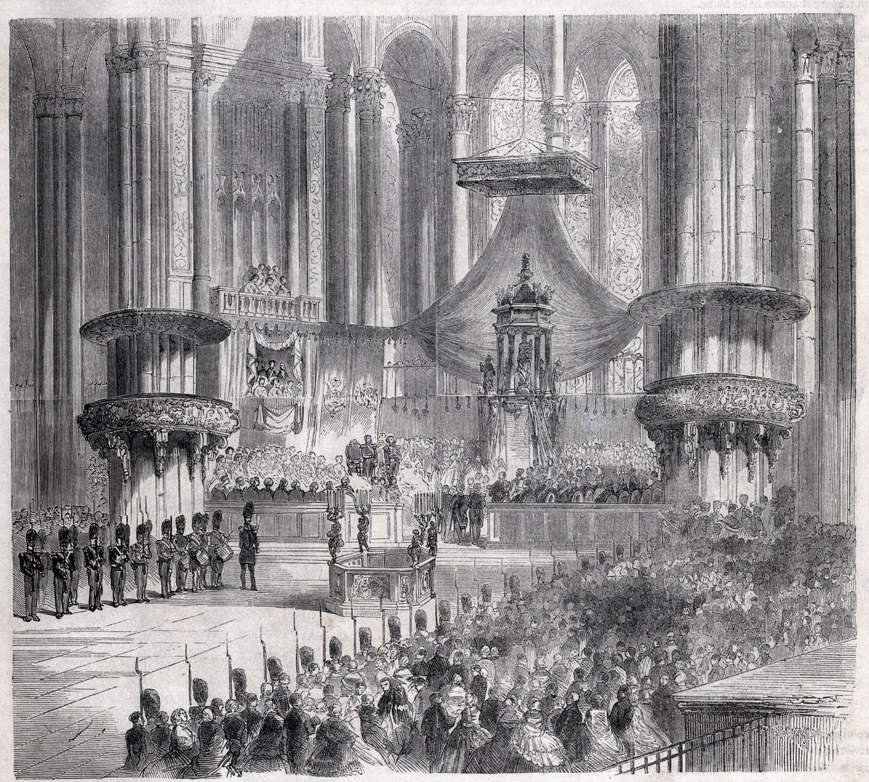 Risorgimento - Fejring af Te Deum i Milanos katedral ved tilstedeværelse af konger af Italien og Frankrig af Unknown artist