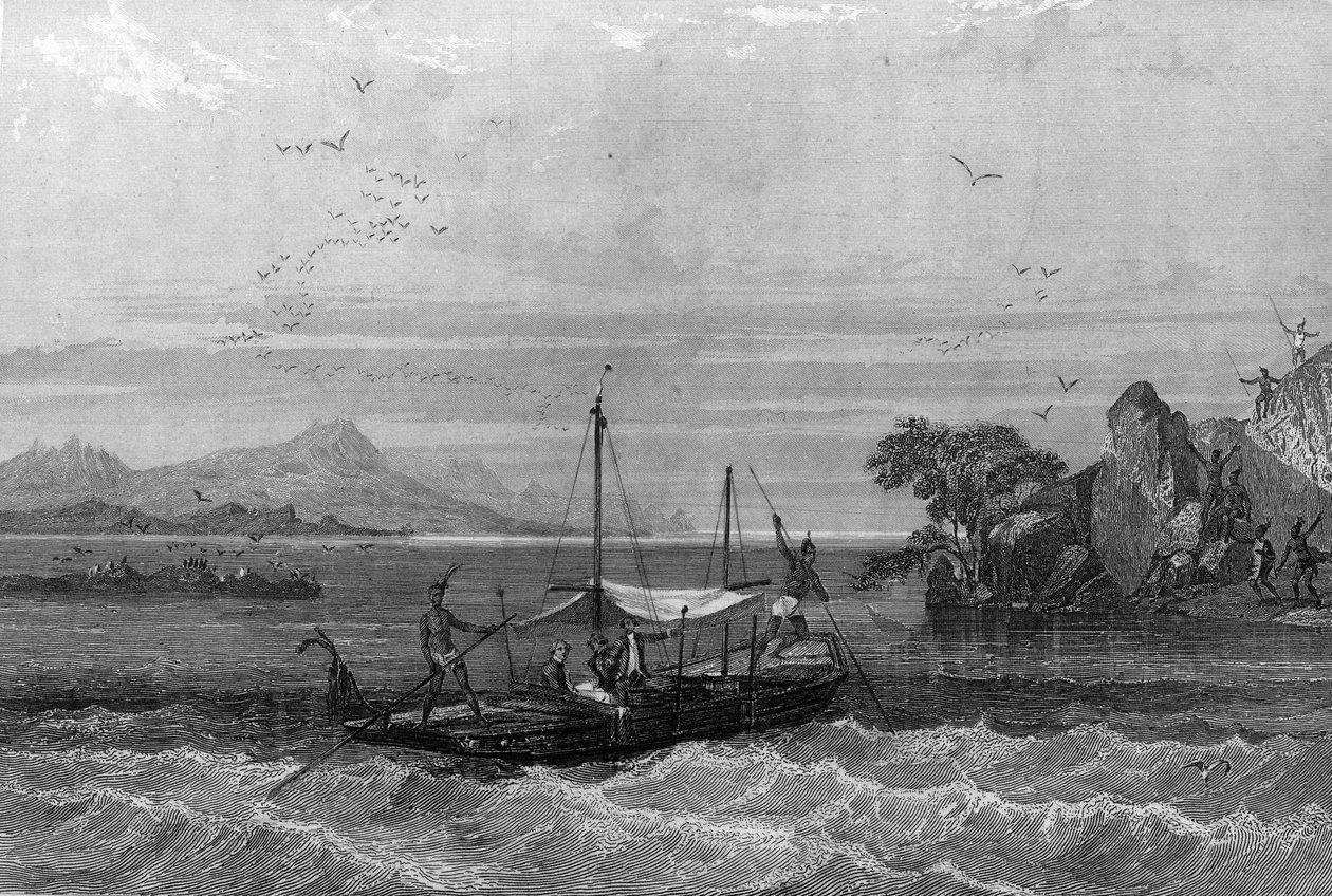 Robert Cavelier de La Salle (1643-1687) ankommer til mundingen af ​​Mississippi, april 1675. i "General History of the Navy" af Van Tenac af Unknown artist