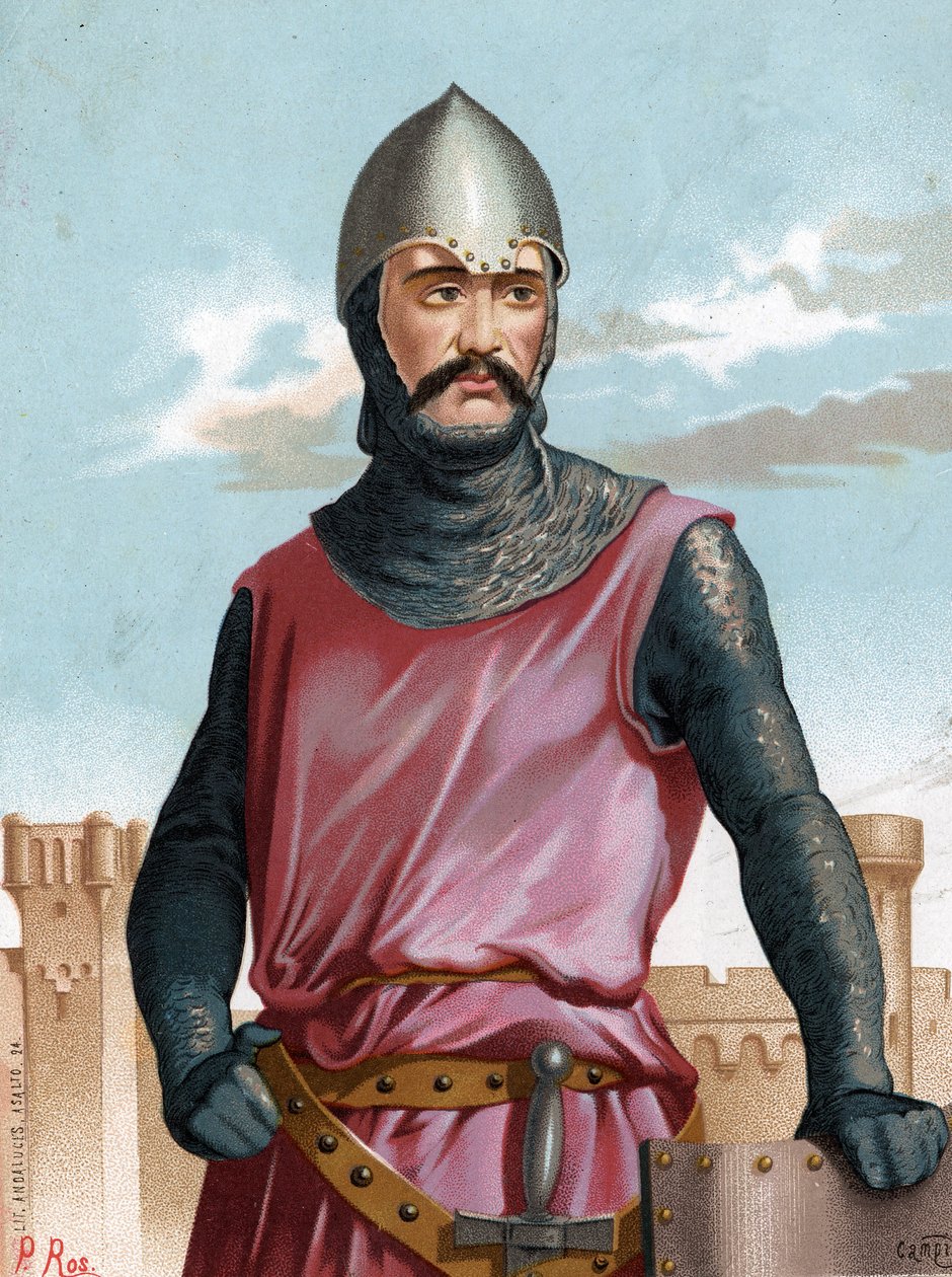 Rodrigo Dìaz de Vivar, kendt som Cid Campeador Spanish Hero (1043 til 1099). efter nuancer og Kvinders berømte Barcelona 1877. af Unknown artist