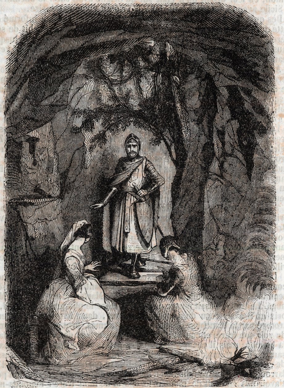 Roland ser Isabelle i en hule - indgravering fra 1851 fra "" Furious Roland"" (Orlando furioso) (1500-tallet) af Ludovico Ariosto, kendt som Ariosta - Udgave oversat fra italiensk af greven af Tressan og udgivet af Gustave Harvard 1851 af Unknown artist