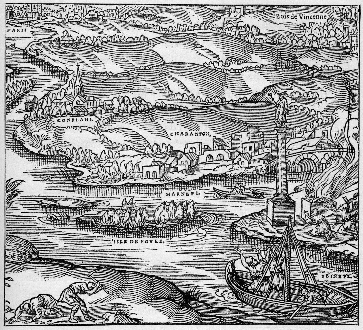 Romersk Gallien: et monument bygget af de parisiske søfolk under regne af Tibere, ved sammenløbet af Seinen og Marne. Gravering i "La Marine et les kolonier: handel" af Unknown artist