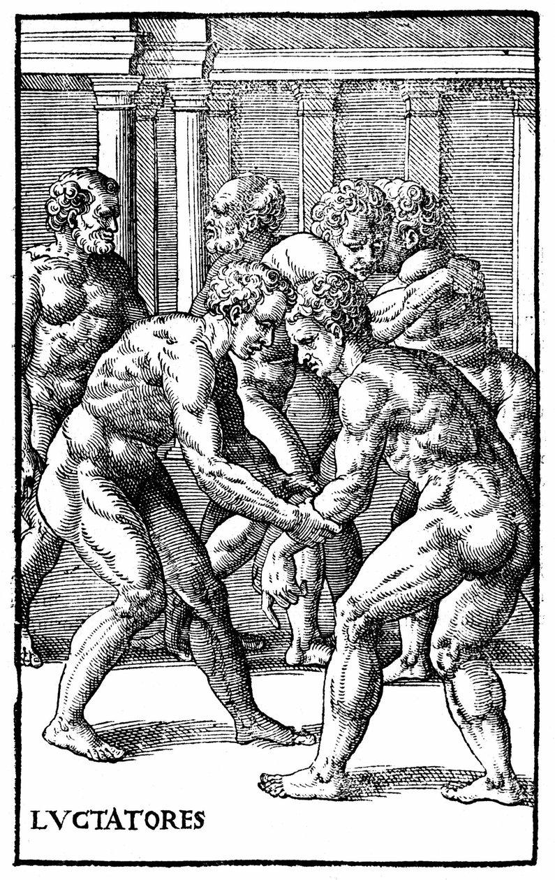 Romerske wrestlere - i "Hieronymus Mercurialis de Arte Gymnastica", Venedig udgave af Unknown artist