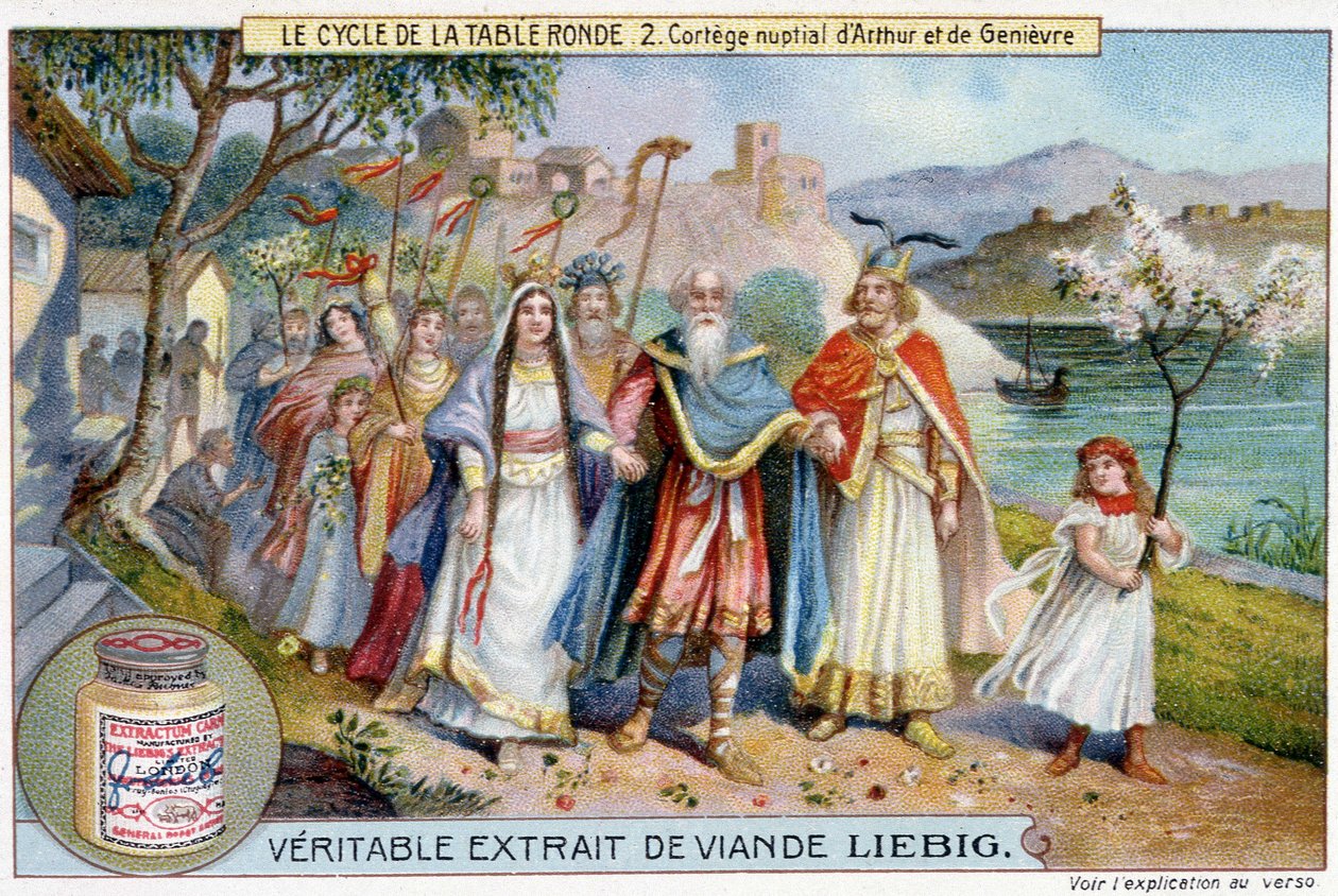 Rundbordscyklus (2): Brudeoptog af Kong Arthur og Juniper, Liebig Chromolithography, sd. 19. århundrede af Unknown artist