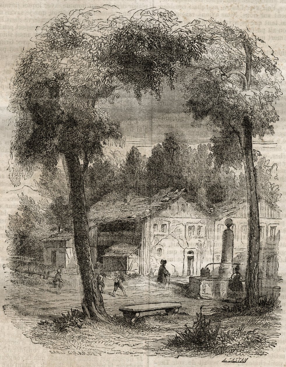 Rousseau a Motiers (Canton of Neuchatel) - Illustration til "" bekendelserne" af Jean-Jacques (Jean Jacques) Rousseau (1712-1778) - gravering af 1849 af Unknown artist