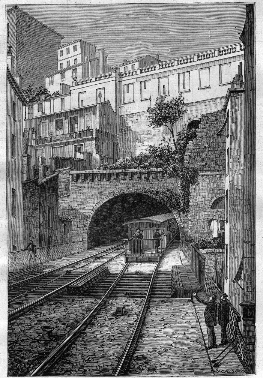 Jernbanerute fra Lyon til Fourviere - indgravering i "Journal des voyages"" 1884 af Unknown artist