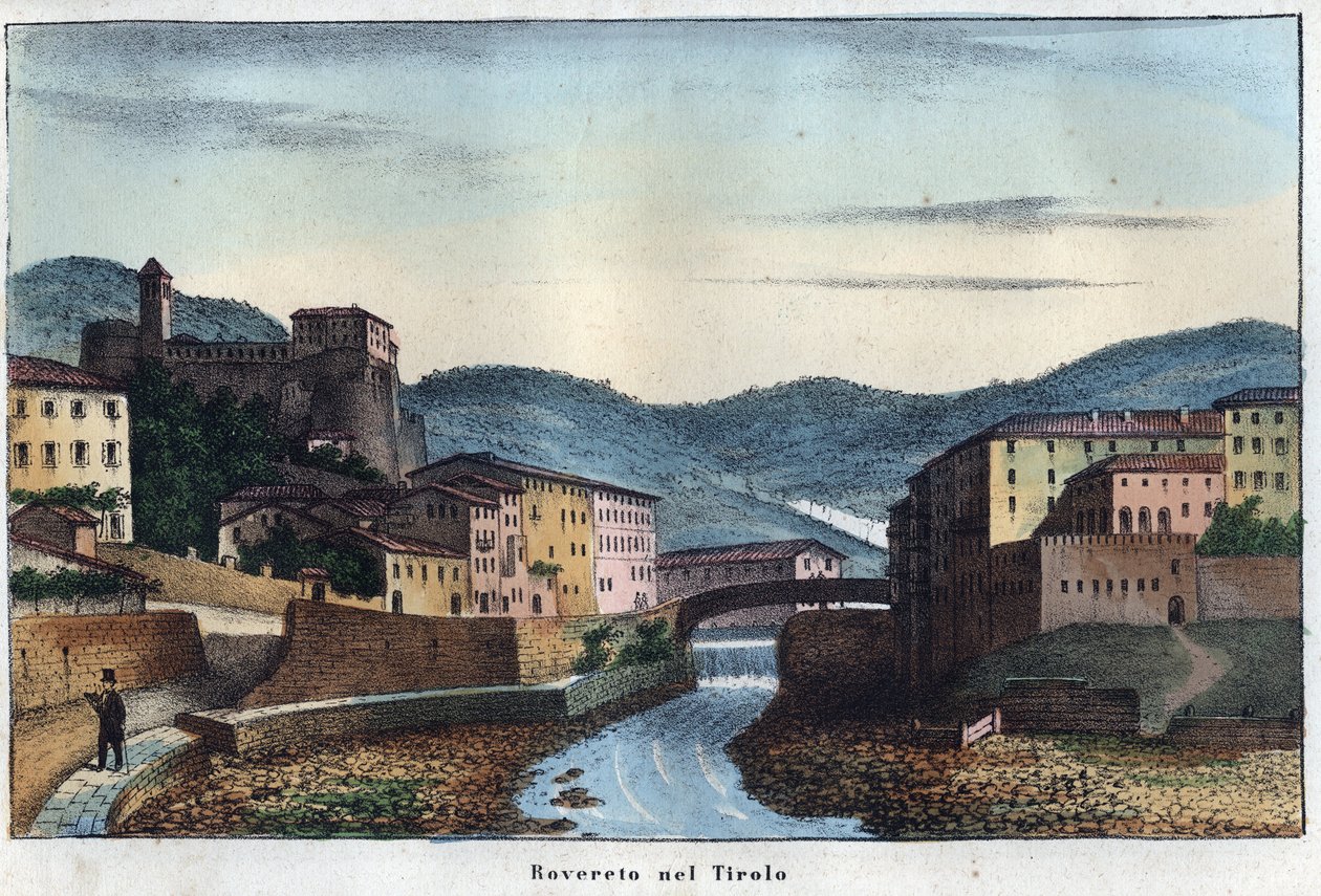 Rovereto by i Trentino i det nordlige Italien - 1800-tallet - gravering fra "" Skikke og traditioner for alle mennesker i universet. Det er historien om regeringen, lovene, militsen, om religionen af ​​alle nationer fra de fjerneste tider op til dage n af Unknown artist