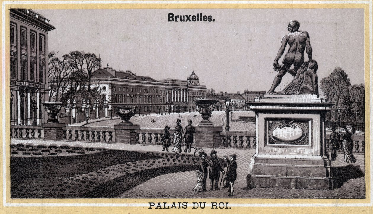 Det kongelige palads i Bruxelles, Belgien. Kromolitografi fra slutningen af det 19. århundrede. af Unknown artist