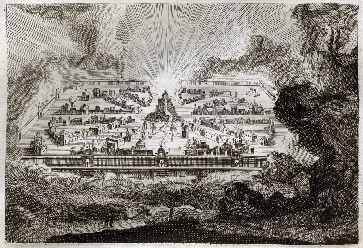 Royaumont Bible, Ny Testamente: Ny Jerusalem. Englen viser Johannes det Nye Jerusalem. Illustration fra 1811. af Unknown artist