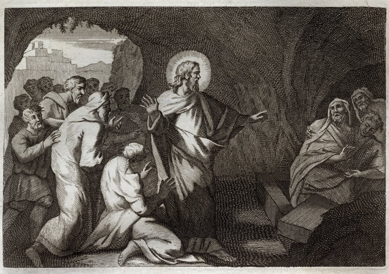 Royaumont Bible, Det Nye Testamente: Lazarus opstandelse af Jesus Kristus. Illustration fra 1811. af Unknown artist