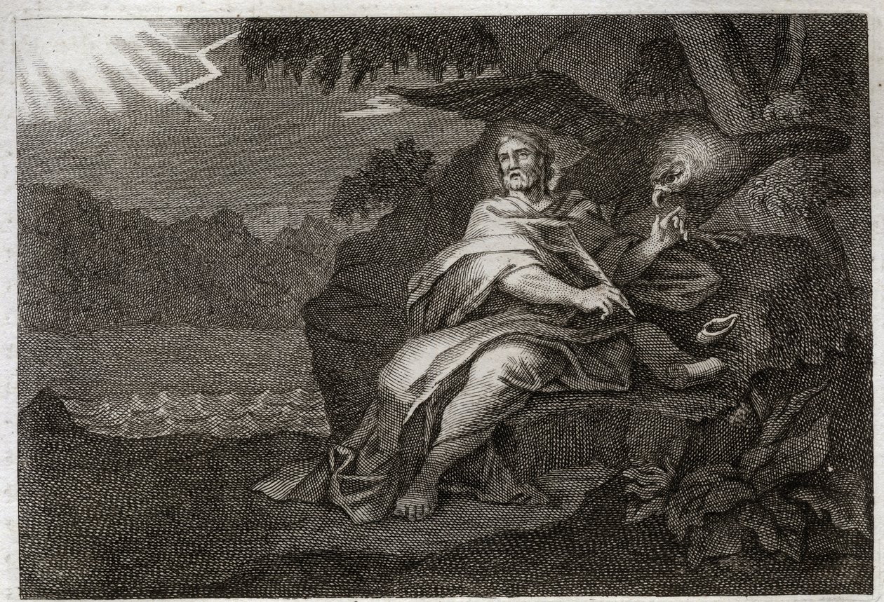 Royaumont Bible, Det Nye Testamente: Evangelisten Sankt Johannes med ørnen. Illustration fra 1811. af Unknown artist