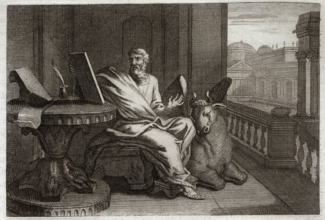Royaumont Bibelen, Det Nye Testamente: Evangelisten Sankt Lukas med tyren. Illustration fra 1811. af Unknown artist