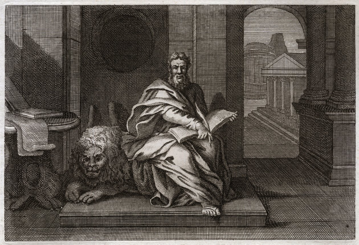 Royaumont Bibelen, Det Nye Testamente: Evangelisten Sankt Markus med løven. Illustration fra 1811. af Unknown artist
