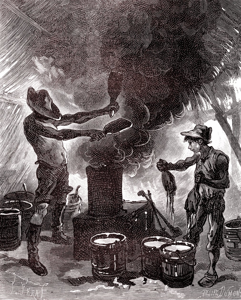 Gummiforberedelse eller vulkanisering i Brasiliens skov af Unknown artist