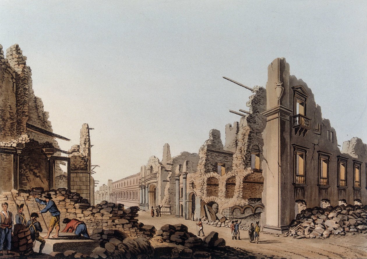 Ruiner forårsaget af jordskælvet i Messina (Messina) i 1783. I "Udsigter i det osmanniske herredømme, i Europa, i Asien og nogle af middelhavsøerne" af Unknown artist