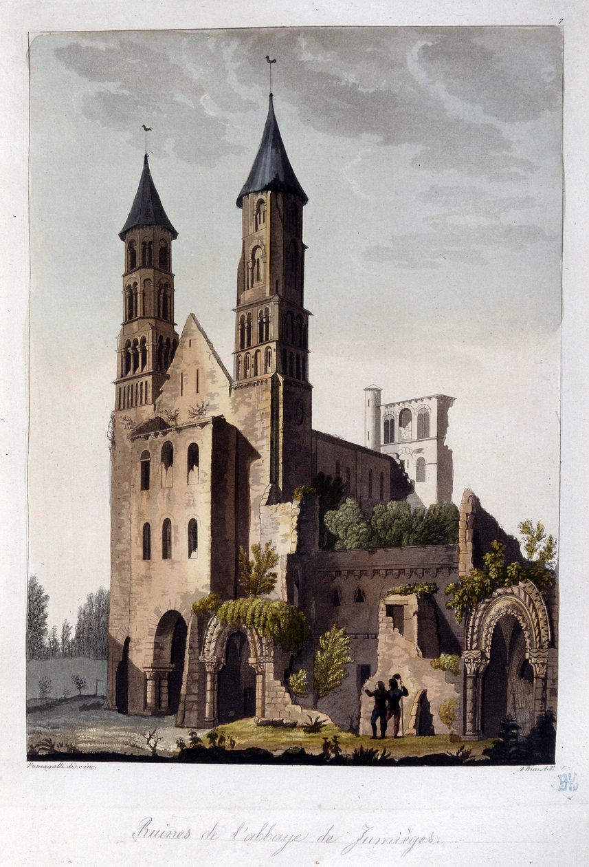 Ruiner af klosteret Jumieges - i "" Det gamle og moderne kostume"" af Dr. Ferrario, red. Milano af Unknown artist