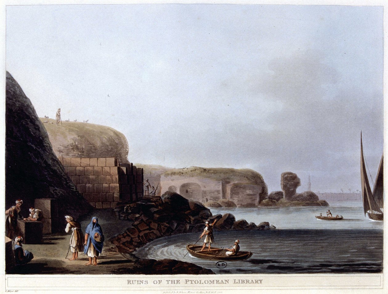 Ruinerne af det ptolemæiske bibliotek i Alexandria - i "" udsigter i Egypten, Palæstina og andre dele af det osmanniske rige"" af Unknown artist