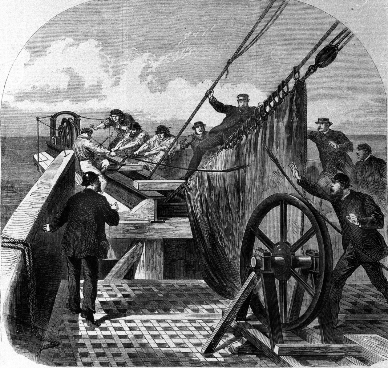 Ruptur af det transatlantiske telegrafkabel ombord på skibet Great Eastern blev til et transatlantisk telegrafkabelslag mellem Europa og Amerika, hvor kablet blev brudt i 1865 af Unknown artist