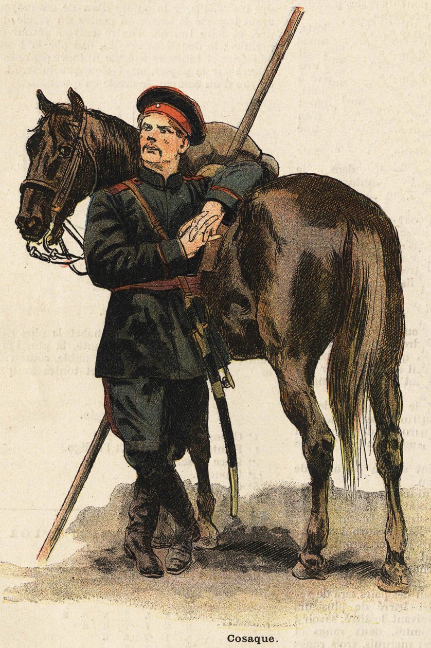 Russisk kosak kostume. 1800-tals gravering. Bianchetti samling. af Unknown artist