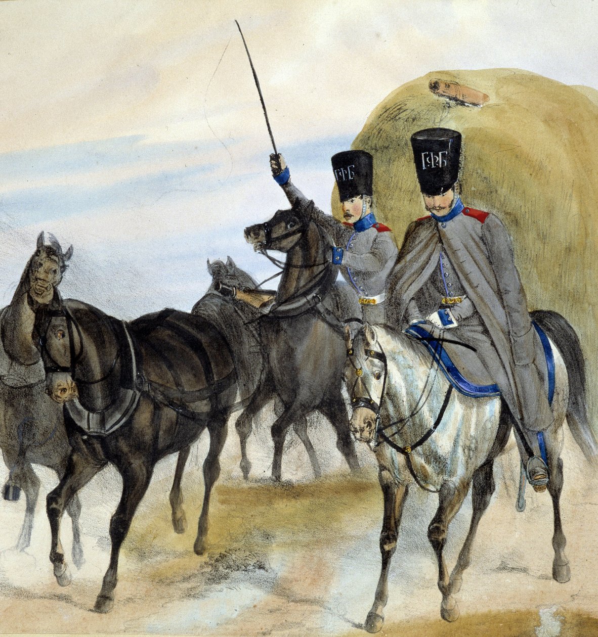 Russiske kosakker - tegning, deb. 19. århundrede af Unknown artist