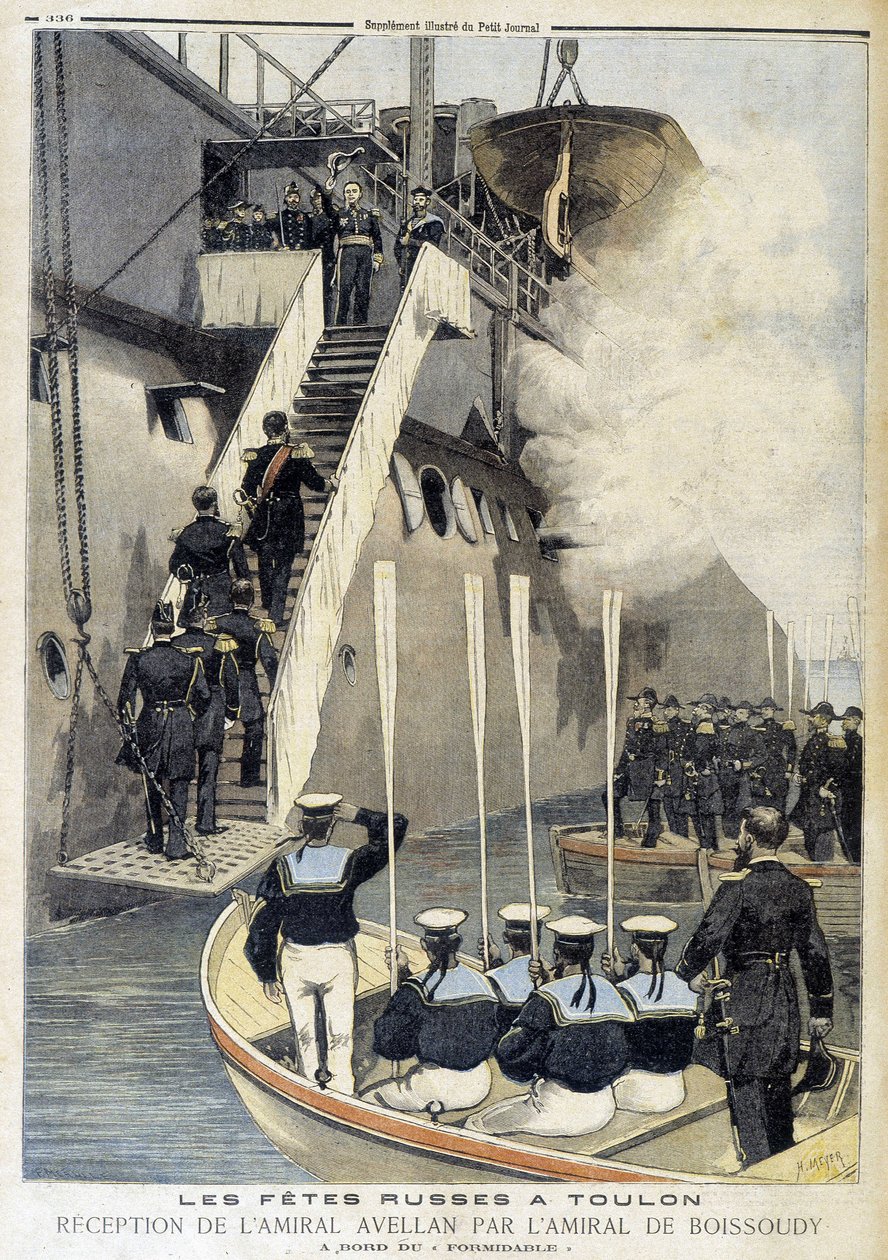 Russiske fester i Toulon: modtagelse af admiral Avellan af admiral de Boissoudy - i "" Le Petit Journal"" af Unknown artist