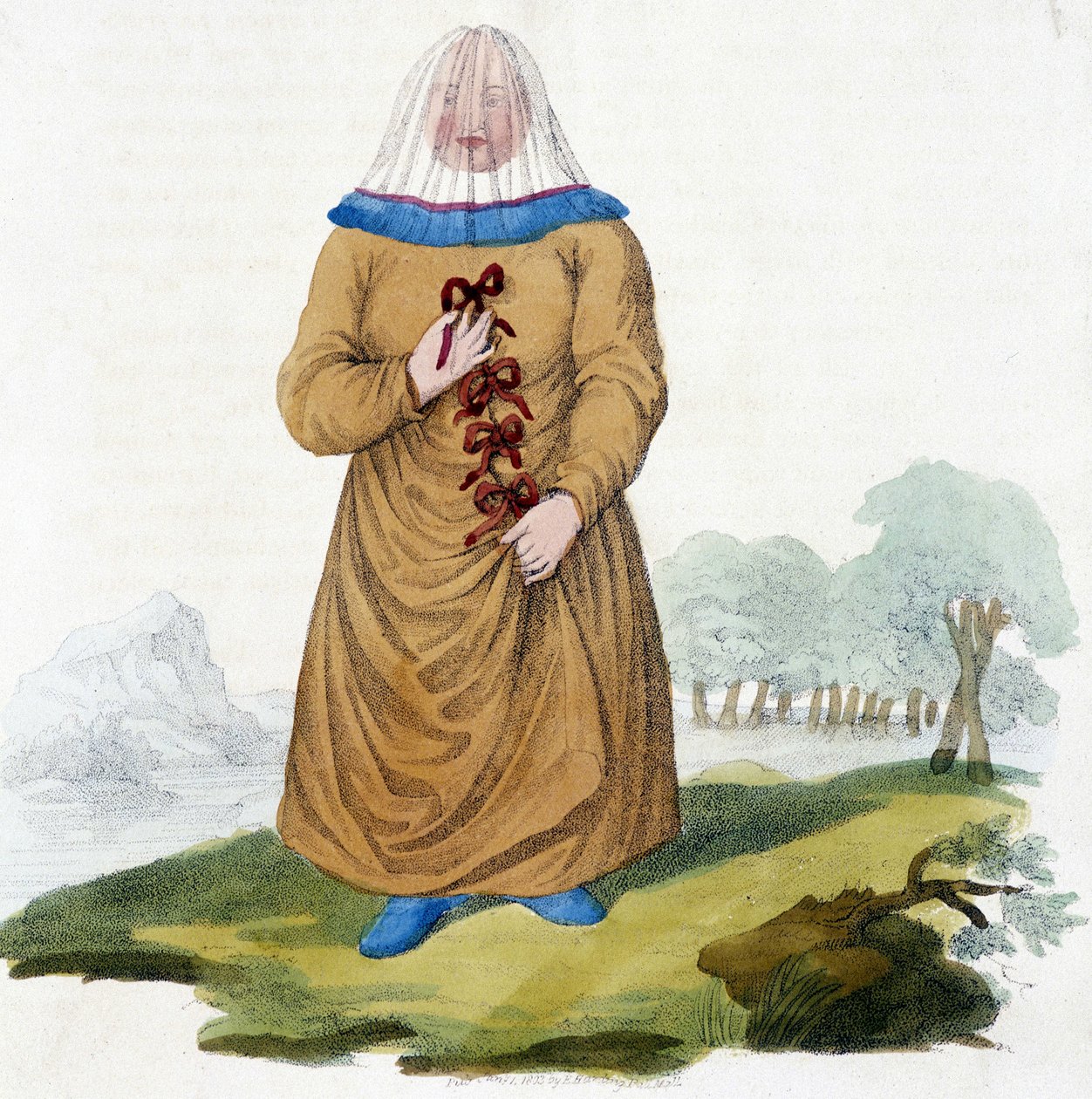 Russisk kvinde af en Ostiak-stamme i traditionel dragt (Khanty eller Khante: Paleosibiriske jægere, etableret i skovområdet i den midterste Ob-dal). af Unknown artist