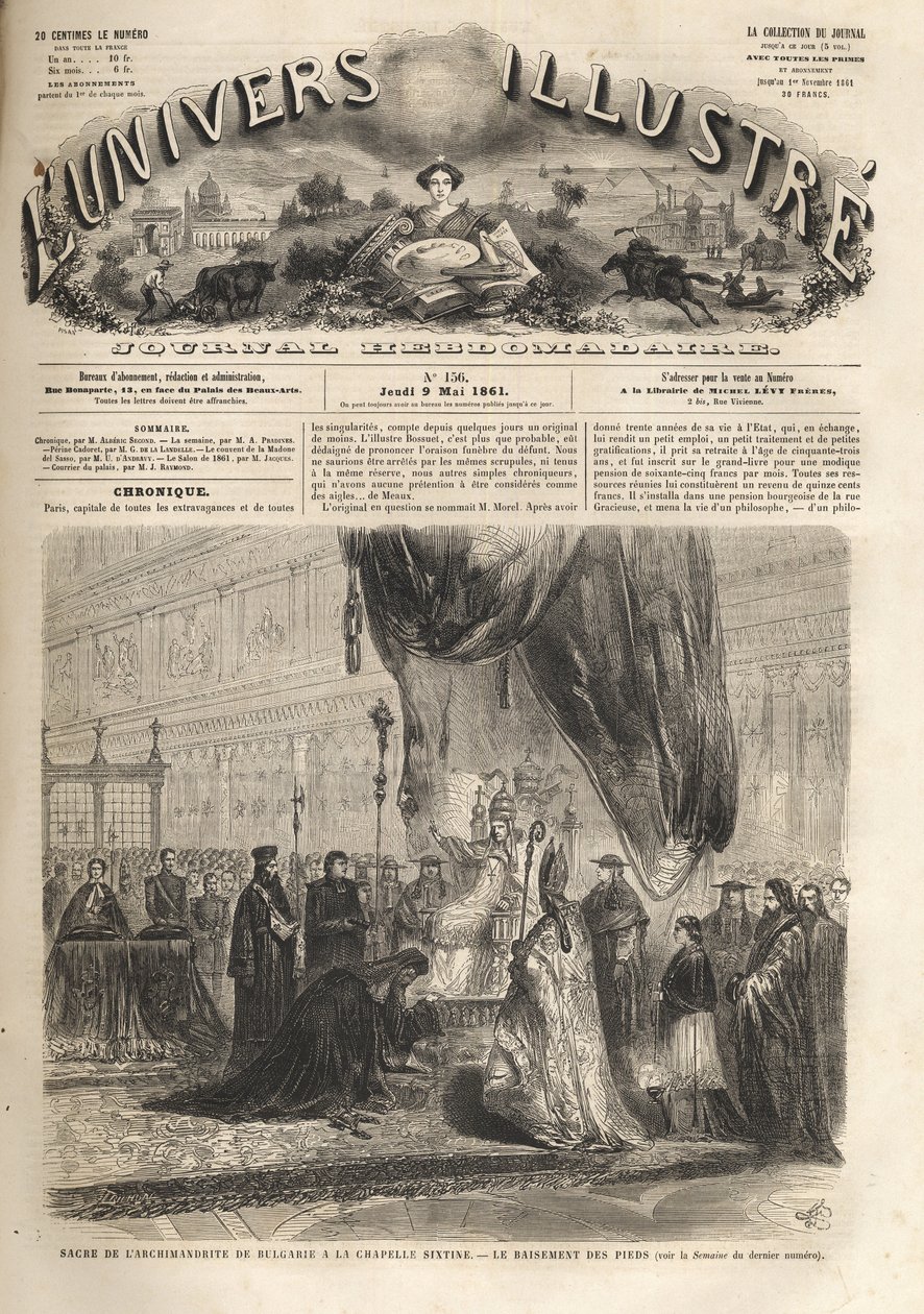 Bulgariens hellige arkimandrit i det sixtinske kapel i Rom af pave Pius IX 1861 - Det illustere univers i 1861 - af Unknown artist