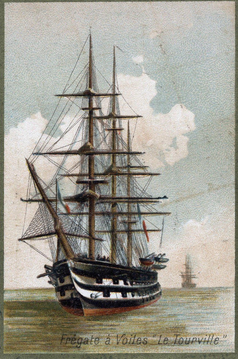 Sejlfregat "" Le tourville""" i 1787. Kromolitografi fra det 19. århundrede. af Unknown artist