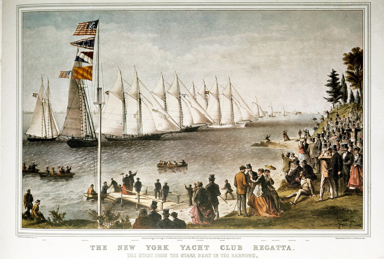 Sejlbådsregat ved New York yachtklub i 1844 (tryk fra 1800-tallet) af Unknown artist