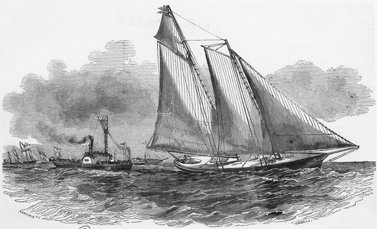 Sejlads: Amerika ved Cowes-regattaerne tager hovedet af kapsejladsen - gravering, Bibl. des arts deco af Unknown artist