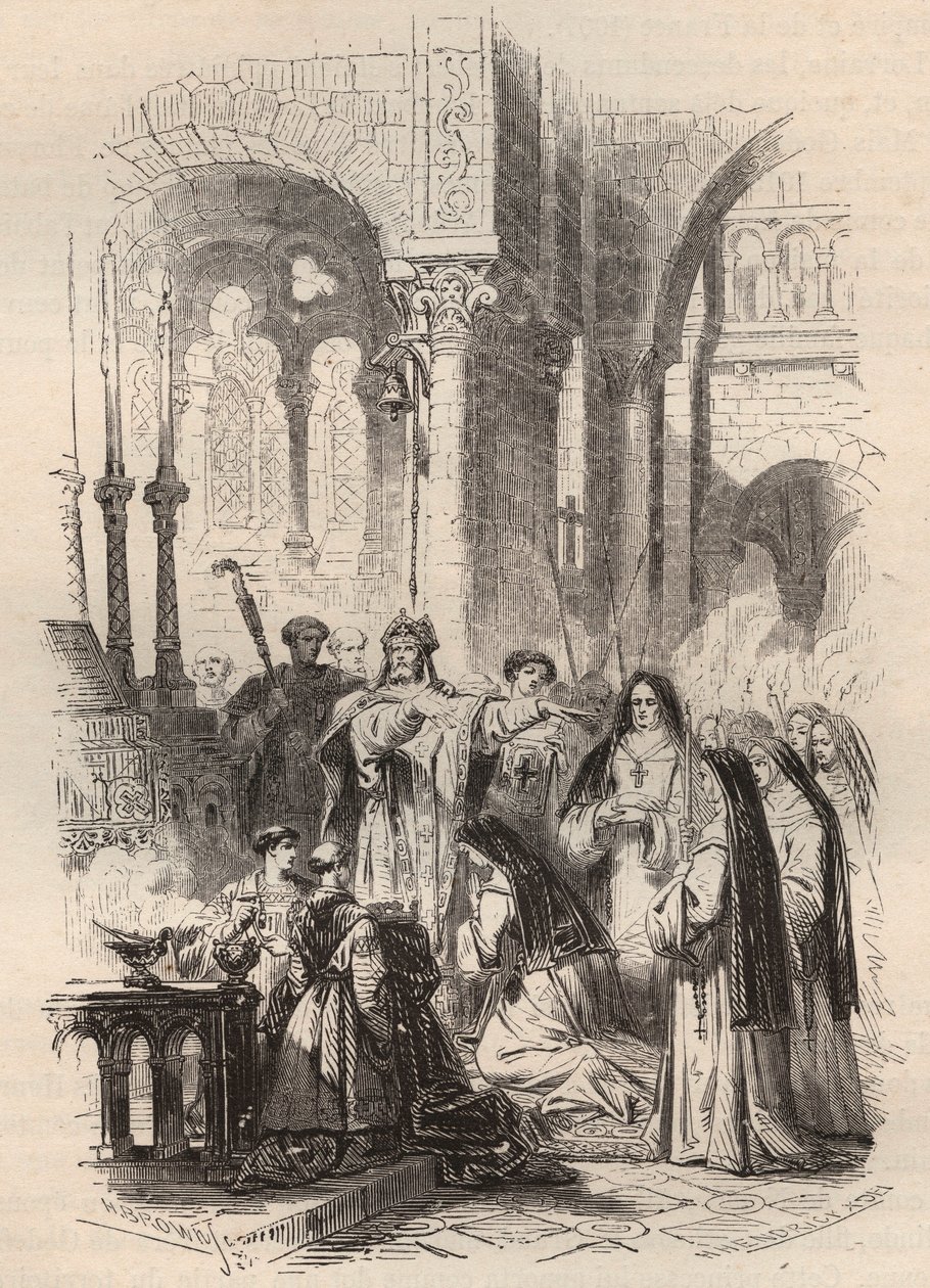 Sejlads af Saint Cunegonde af Luxembourg (ca. 975-1033/1039) i 1024, overdraget af festen af Paderborn Meinwerk (ca. 975-1036) i benediktinerklosteret Kaufungen i Tyskland. Stik fra 1868 i "Histoire de Belgique fra primitiv tid til den af Unknown artist