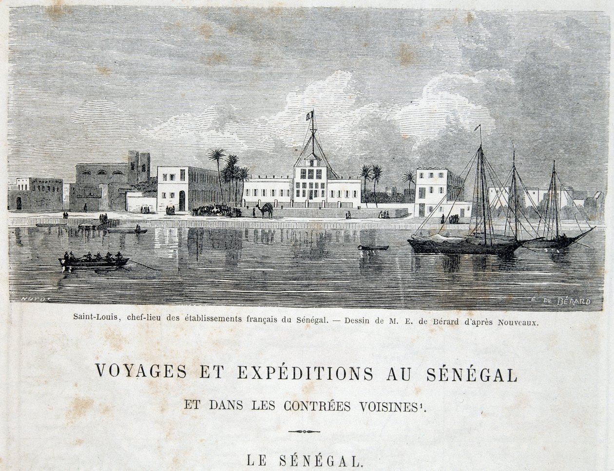 Saint-Louis, hovedstad for franske etablissementer i Senegal - i "" Voyage et voyages au Sénégal"" i Tour du Monde, 2. trim. 1861 af Unknown artist