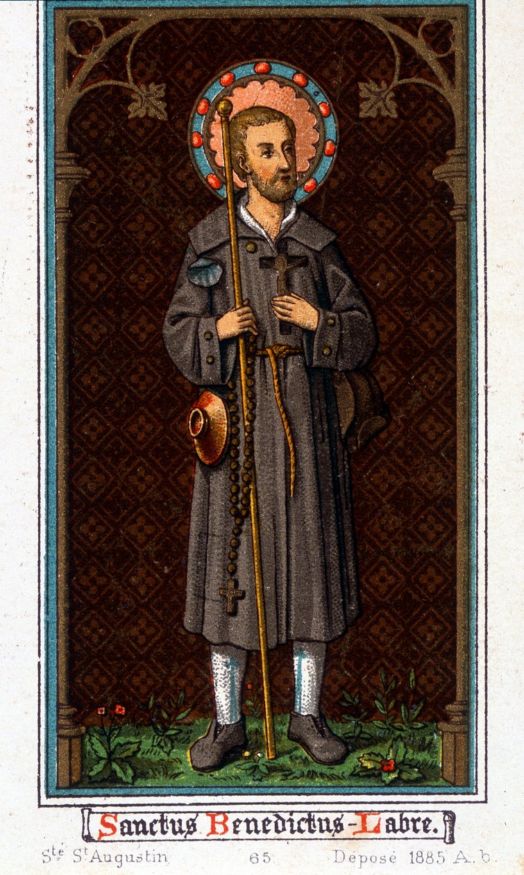 Sankt Benedikt af Nursia (født i Murcia (Murcia) i Umbrien omkring 480 - 527) som pilgrim. Kromolitografi fra 1885. af Unknown artist