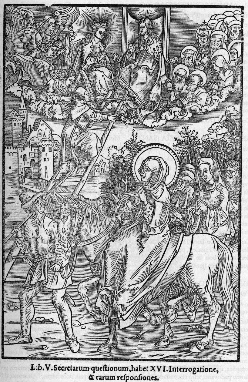 Saint Brigitte de Suede (Santa Brigitta di Svezia) (Brigida, Bridget, Brigite) (1303-1373). Enke, grundlægger af Den Hellige Frelsers Orden. Indgravering i "Mindebilleder af profetier eller syner" 1556 af Unknown artist