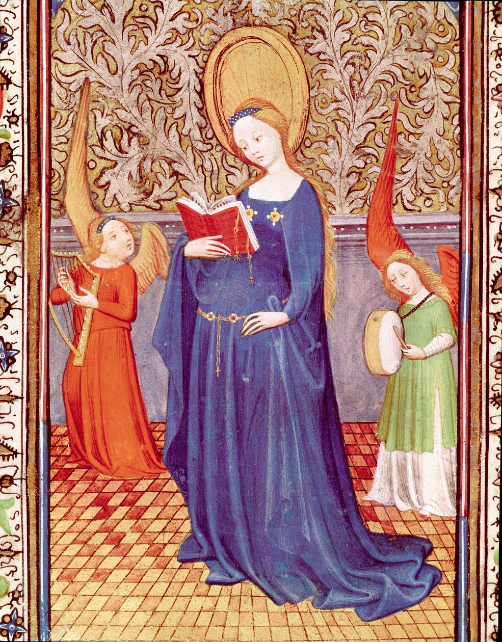 Saint Cecile omgivet af to englemusikere Miniature taget fra "The Hours of Edward I (Duarte) of Portugal (1391-1438)" 15. århundrede Lissabon, Torre do Tombo af Unknown artist