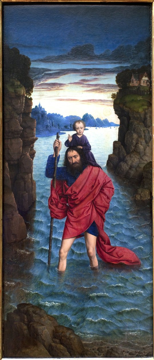 Sankt Christopher. Anonym maleri, olie på træ, primitiv af Unknown artist
