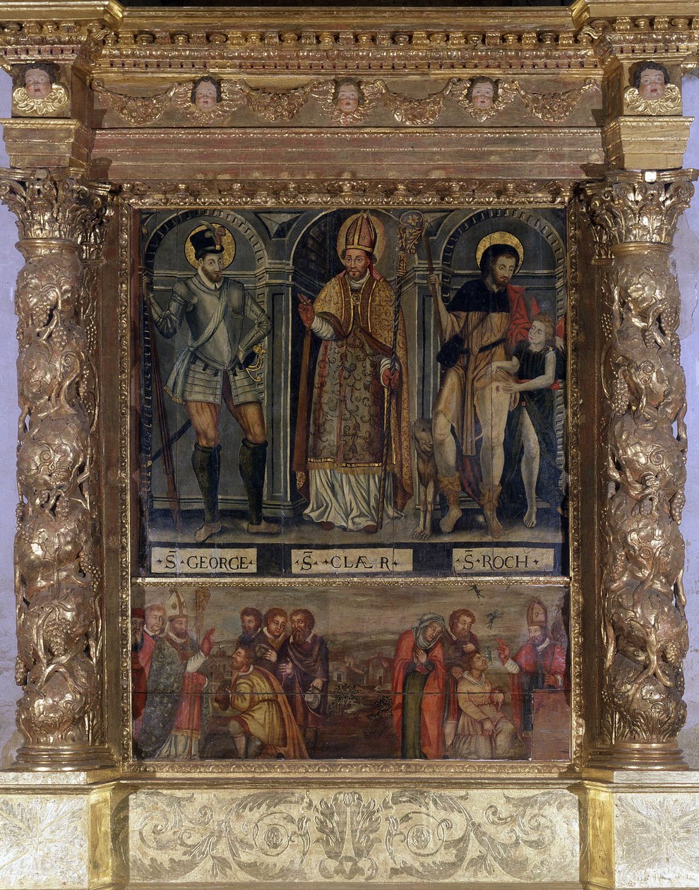 Saint Clair eller Saint Roch Altar: St. Roch og Pestens knap og Saint George i stil med Henrik III - Vor Frue Kirke af Rognes Himmelfart af Unknown artist