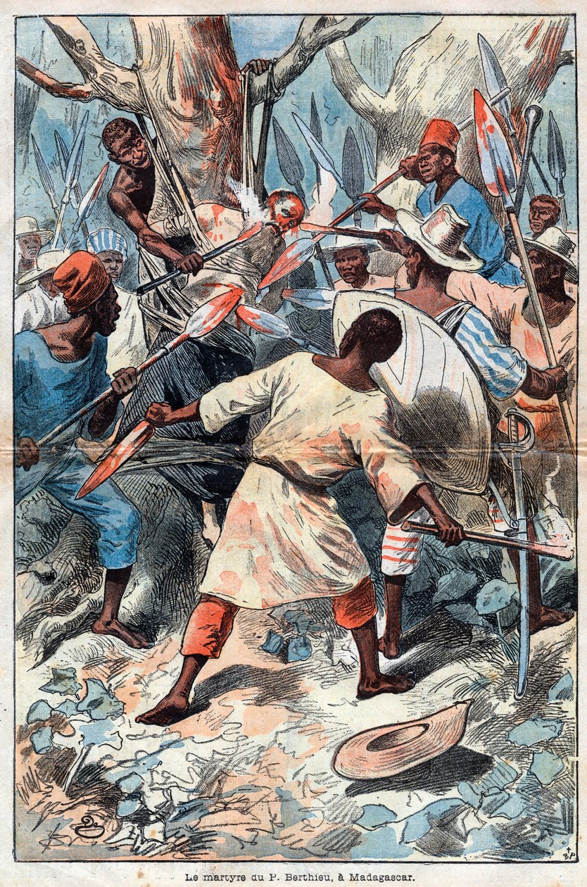Sankt Fader Jacques Berthieu første martyr af Madagaskar - Martyren af Jacques Berthieu (1838-1896) (Saint Jacques Berthieu) Jesuit missionær i Madagaskar - Han var den første velsignede og martyr af Madagaskar - Indgravering af 1896 af Unknown artist