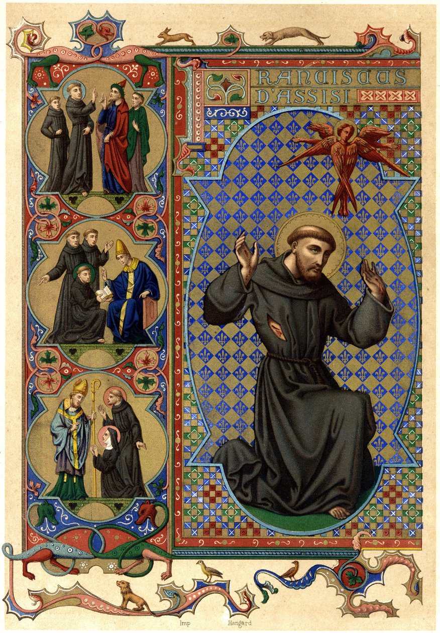 Sankt Frans af Assisi modtager stigma. begyndelsen af det 20. århundrede (chromo) af Unknown Artist
