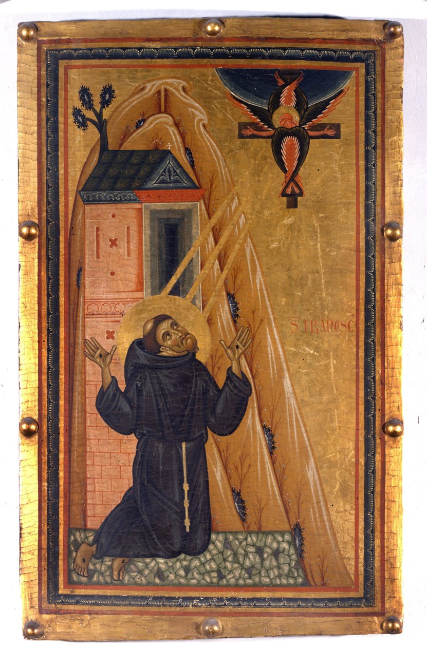 Saint Francis med stigmaerne. Maleri på træ fra 1200-tallet. Firenze. Uffizi Museum. af Unknown artist