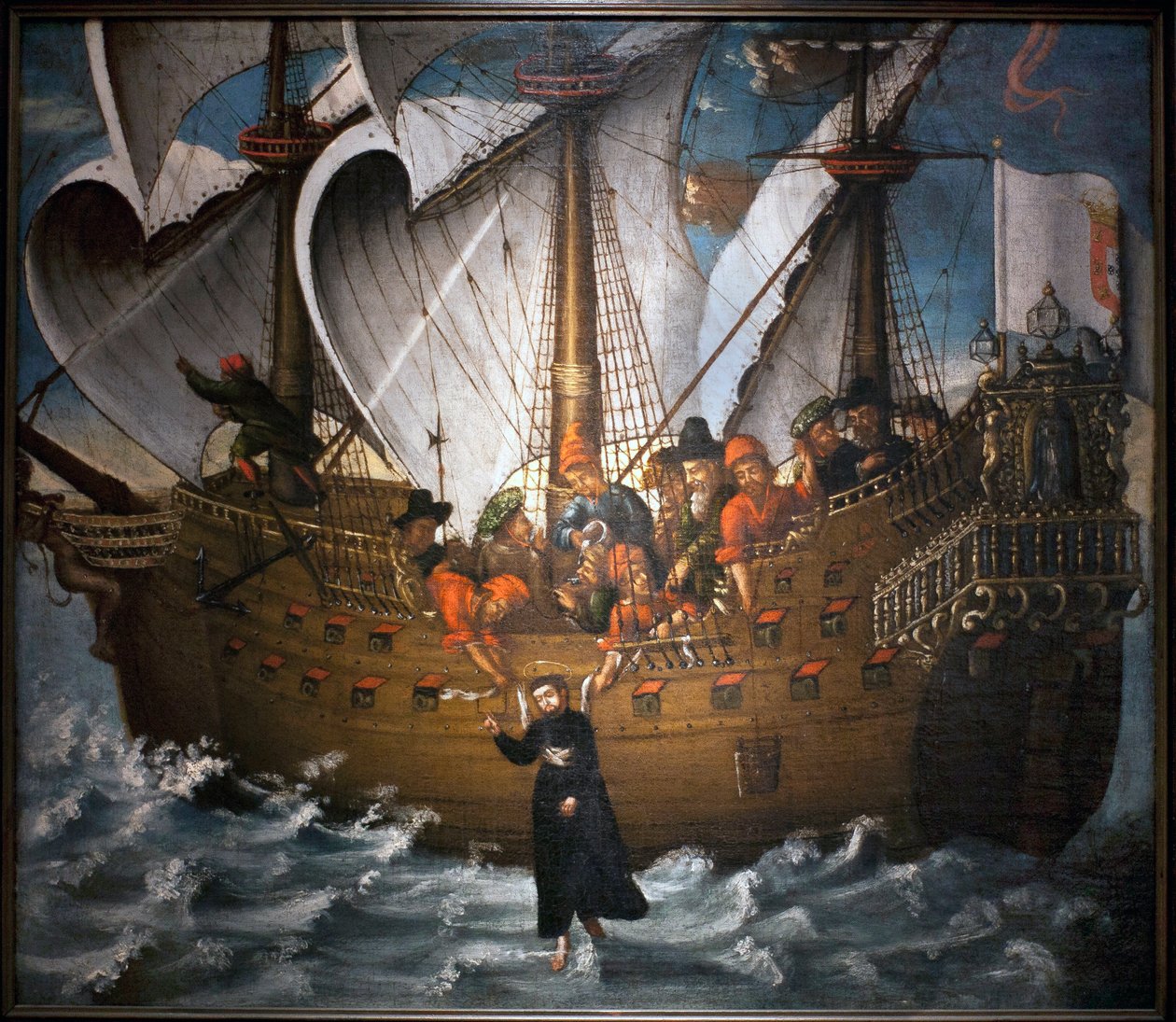 Sankt Francois Xavier (1506-1552), mirakelfuldførelse i Japan omkring 1549 - Anonymt maleri, olie på lærred, midten af det 17. århundrede (Anonymt maleri fra midten af det 17. århundrede, der viser et mirakel, der skulle være udført af den hellige Francisc af Unknown artist