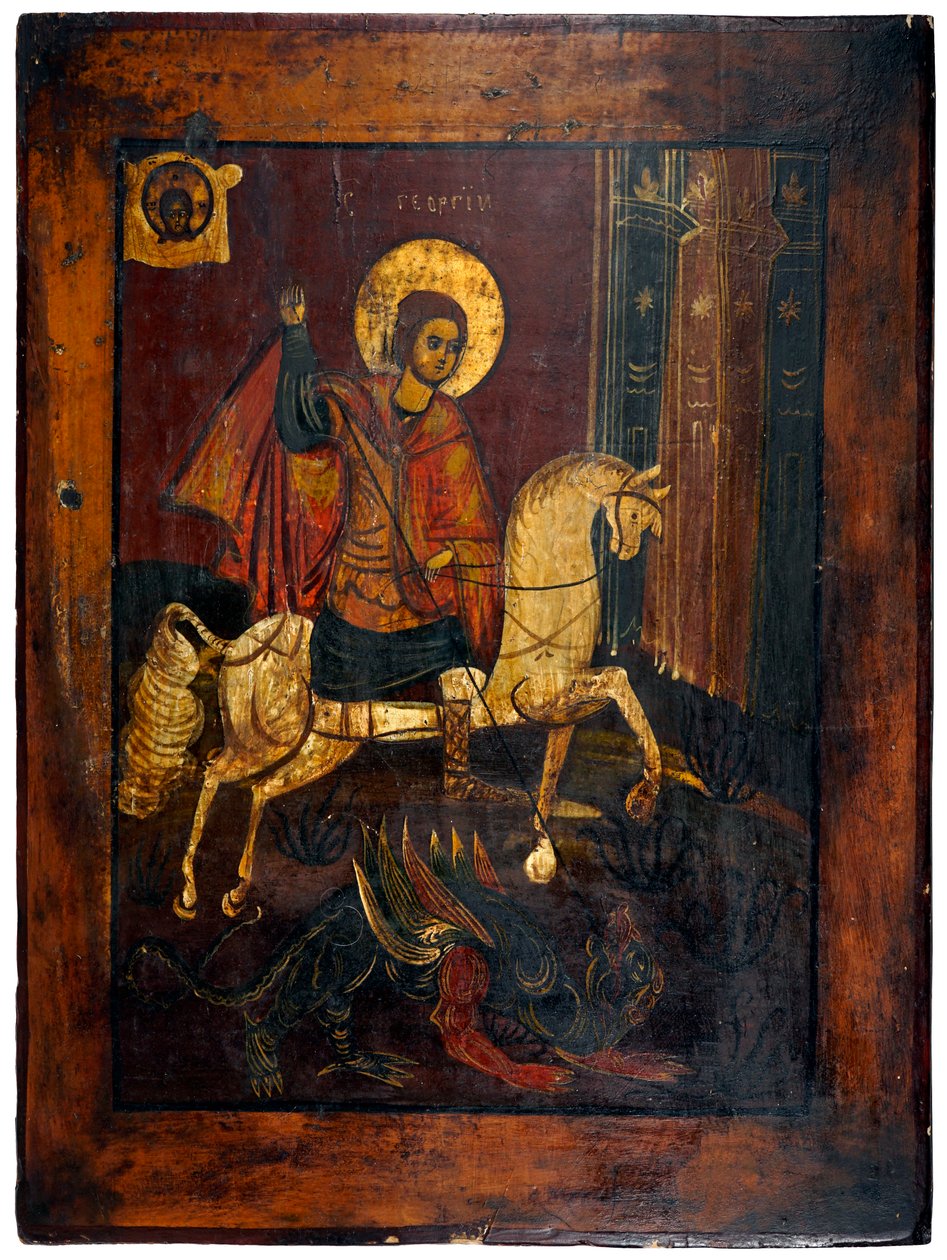 Sankt Georg og dragen, ca. 1850 (maling på panel) af Unknown artist