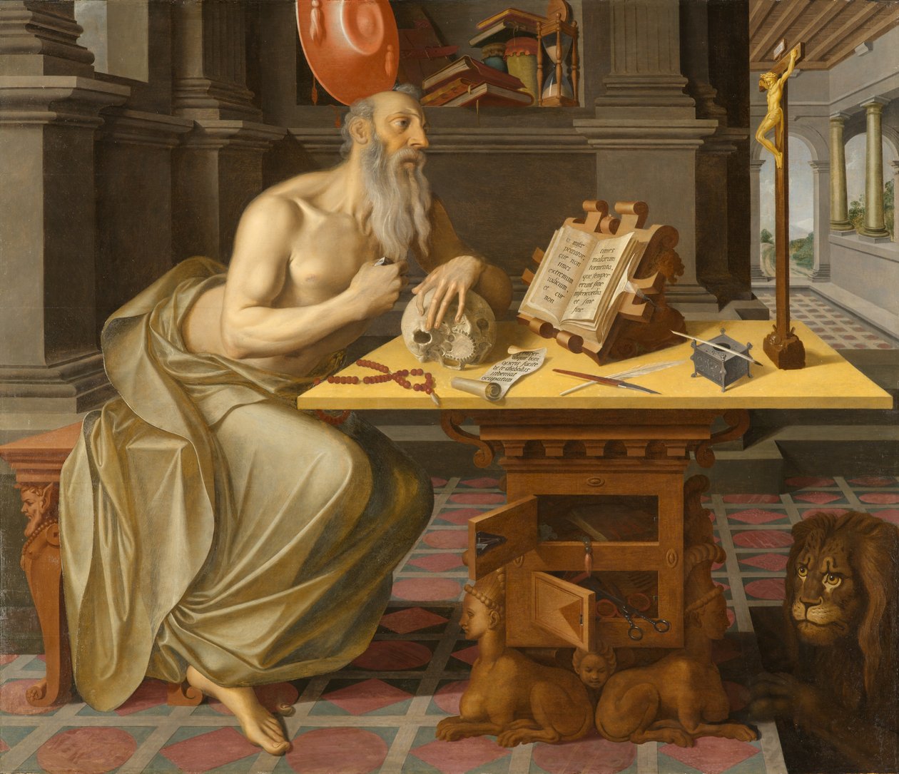 Saint Jerome i sin undersøgelse, omkring 1560-1570 (olie på panel) af Unknown artist