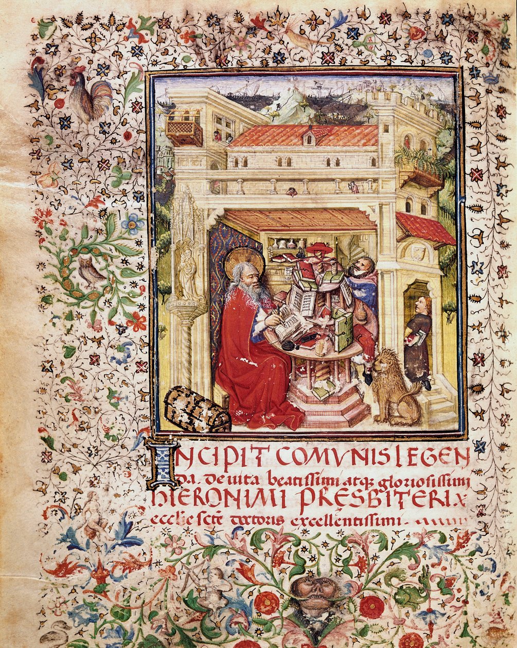 Sankt Hieronymus i sit studie Side taget fra manuskriptet "Opuscola spirituala et moralia" fra det 15. århundredes Rom, Biblioteca Vallicelliana af Unknown artist