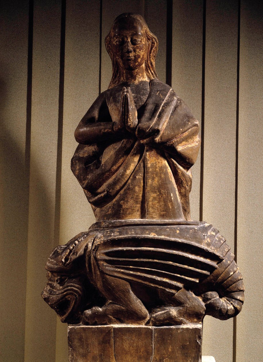 Saint Margarita sejrende af dæmonen Skulptur på sten fra det 15. århundrede. Compiegne Musee Vivenel af Unknown artist