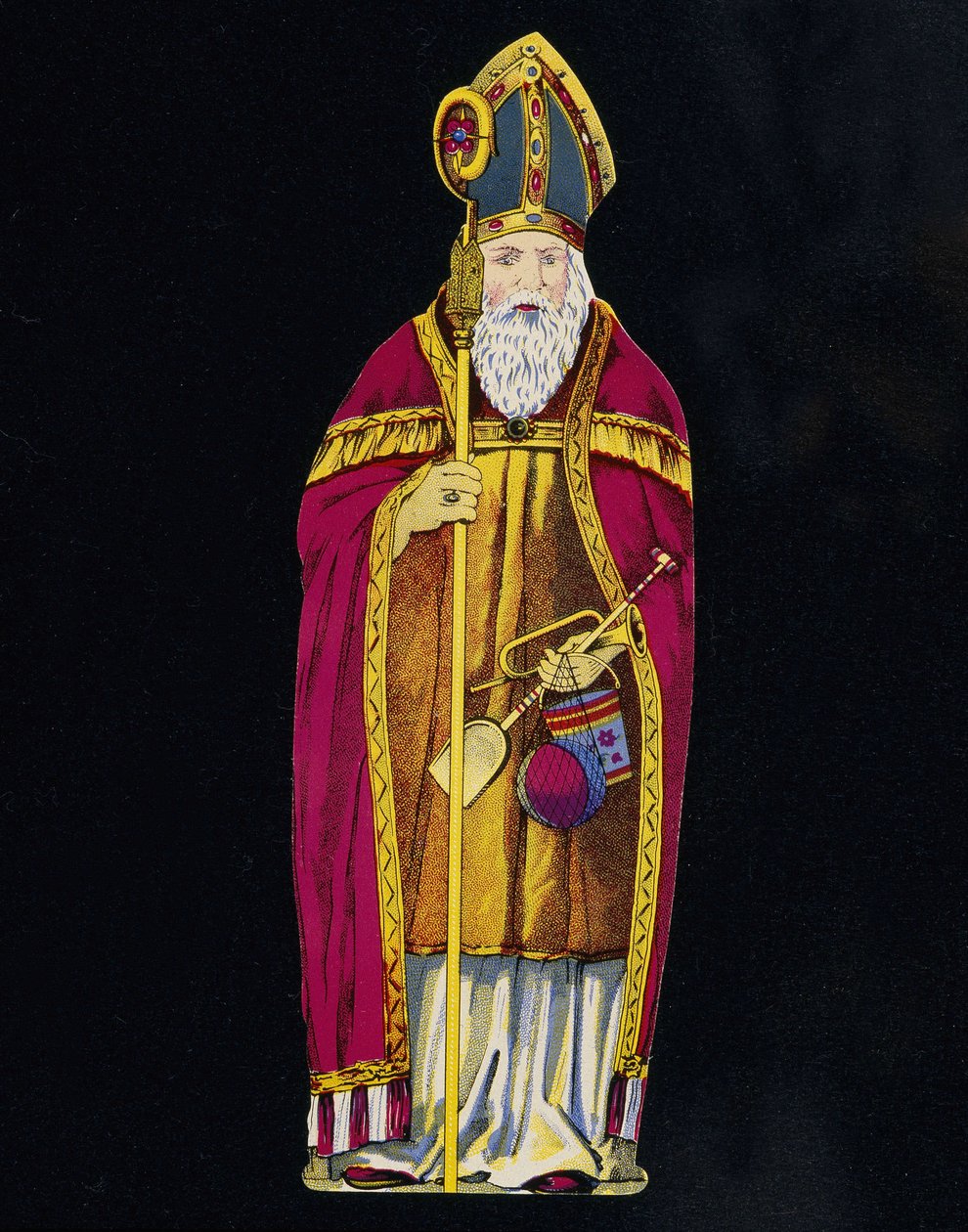 Sankt Nikolaus med legetøj i hånden. 1800-tals pap. af Unknown artist