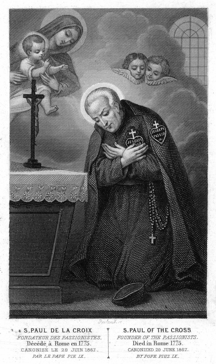 Sankt Paulus af korset, grundlæggeren af passionisterne skuffet i Rom i 1775, kanoniseret den 29. juni 1867 af pave Pius IX. Indgravering af det 19. århundrede. af Unknown artist
