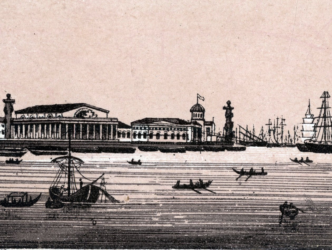 Sankt Petersborg, Rusland: udsigt over Neva-floden og udveksling i Sankt Petersborg. i "" Verden illustrerer 168 visninger"" Udateret (slutningen af det 19. århundrede) af Unknown artist